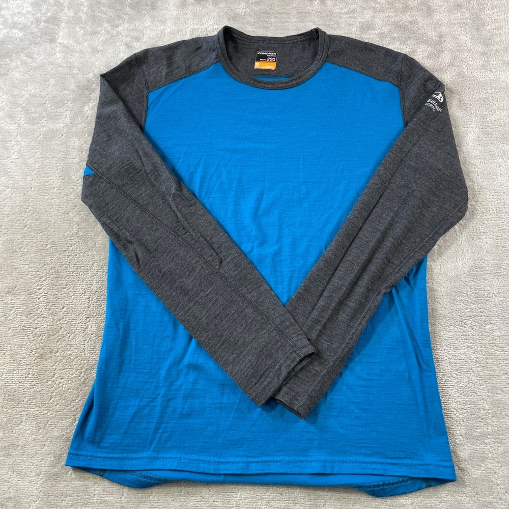 Icebreaker Merino Bodyfit 200 Base Layer Shirt Mens Medium Blue Winter Outdoor